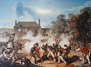 a painting of the fighting at Hougoumont