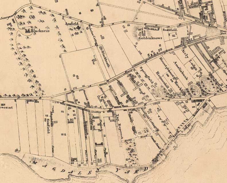 map showing Blackness estate in 1820